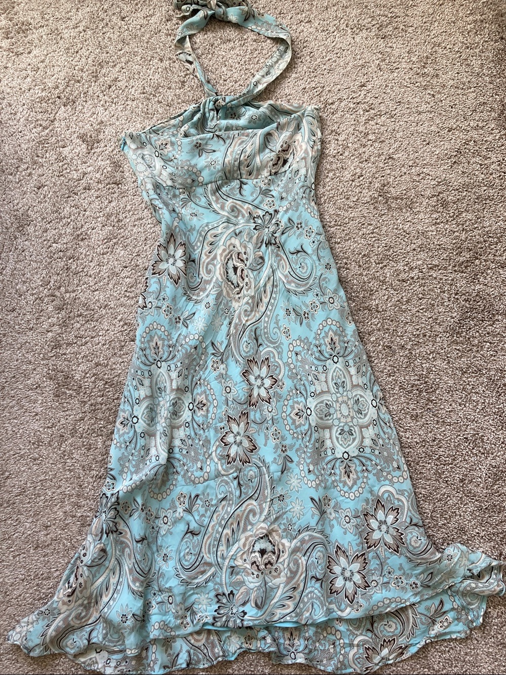 Vintage Y2K Ann Taylor silk bias cut halter tie neck paisley floral dress sz 6 - Picture 9 of 15